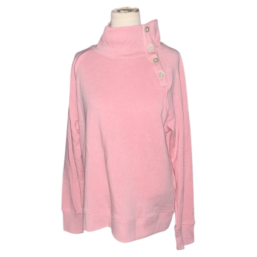 J. Crew Pastel Pink Fleece Turtleneck Button-collar Pullover Sweatshirt